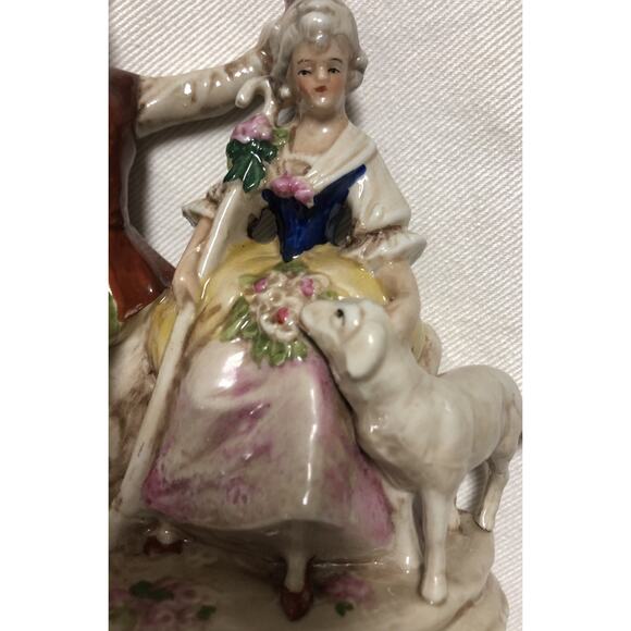 Dresden Pastoral Figurine Couple with Lamb Porcelain Marked Germany 19779 - Picture 5 of 8
